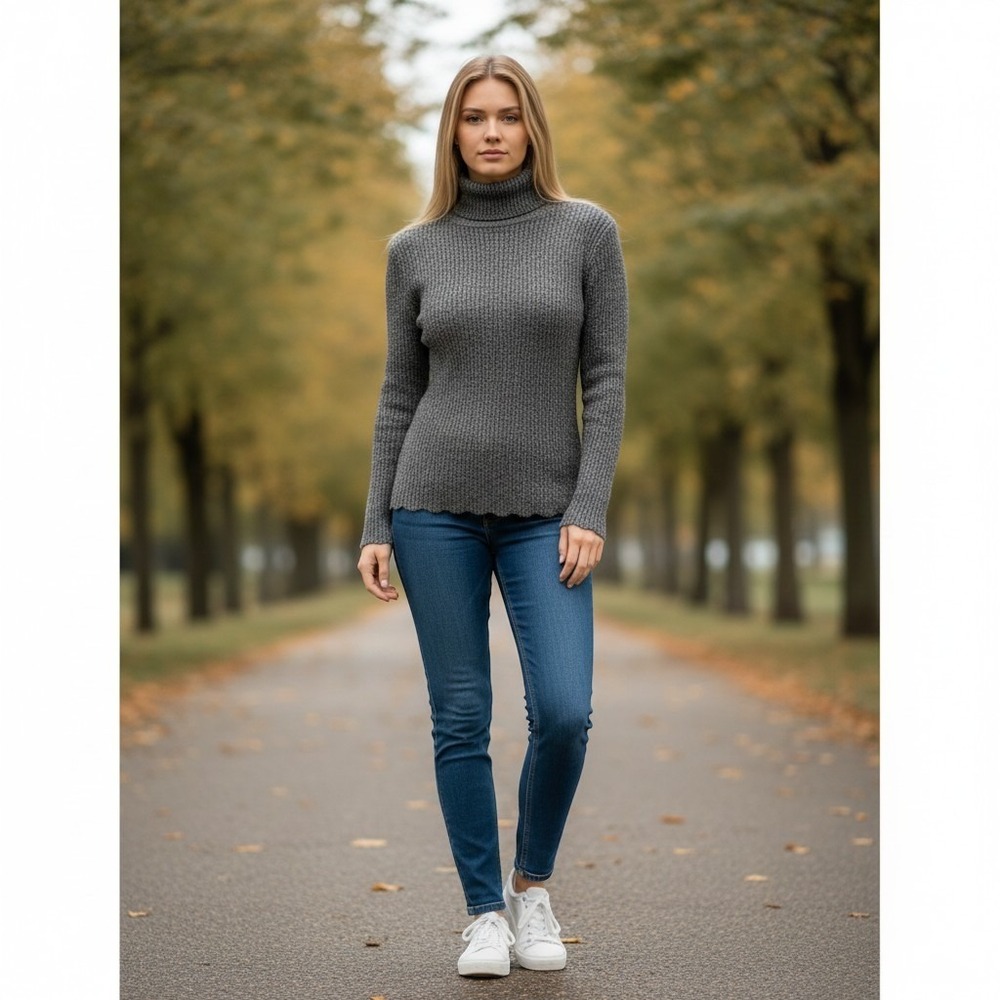 Kim Rogers Womens Gray Marled Turtleneck Sweater Speckled Knit Pullover Medium